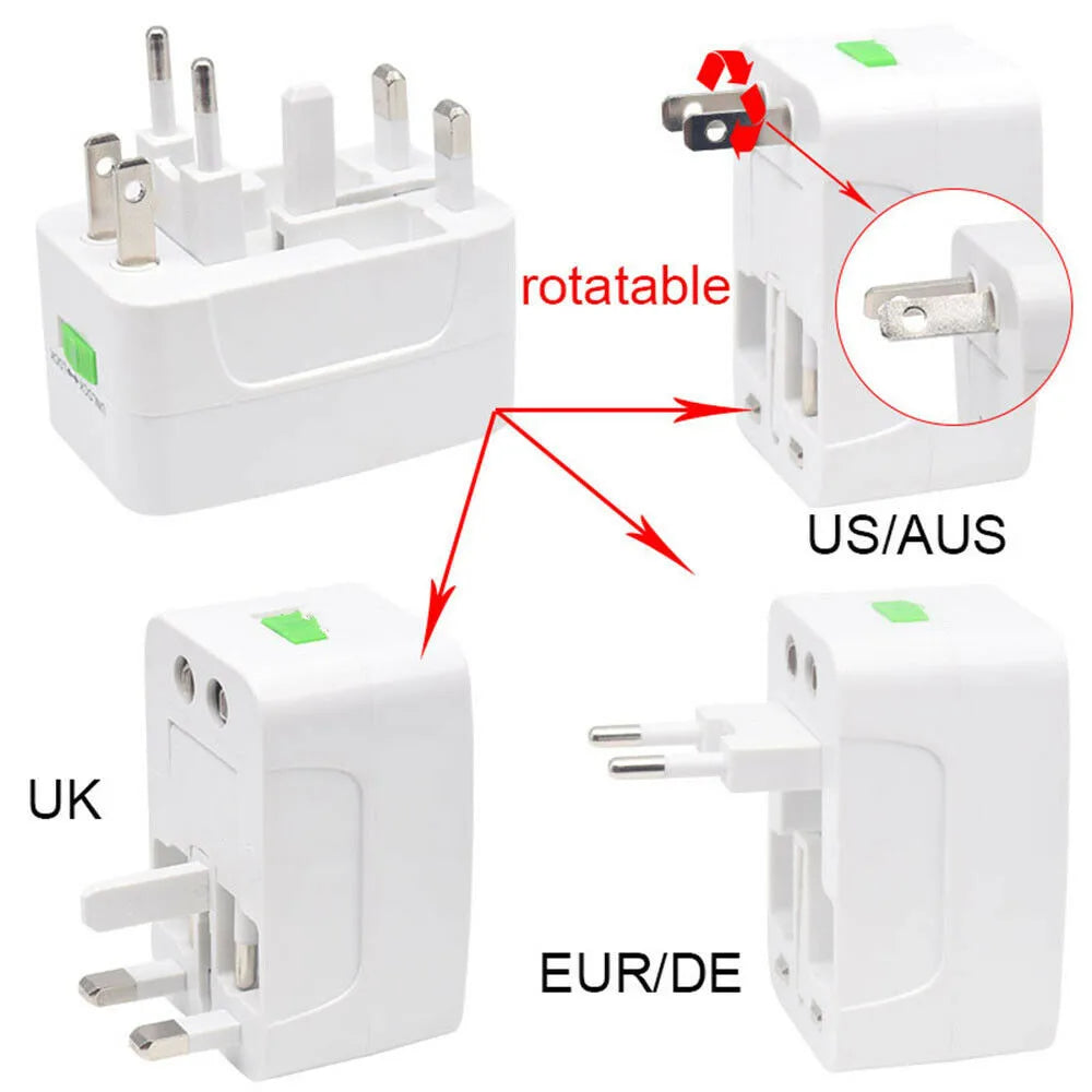 Universal Worldwide Adapter Electric Socket AU UK US EU Plug Adaptor Travel Wall Charger AC Power Option 2 USB Charging Port